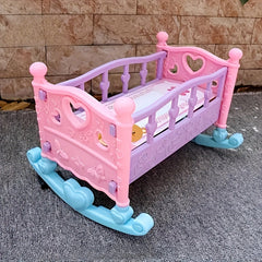 Girls' Dollhouse Bedroom Bed Macaron Rocking Chair Baby Crib Toy