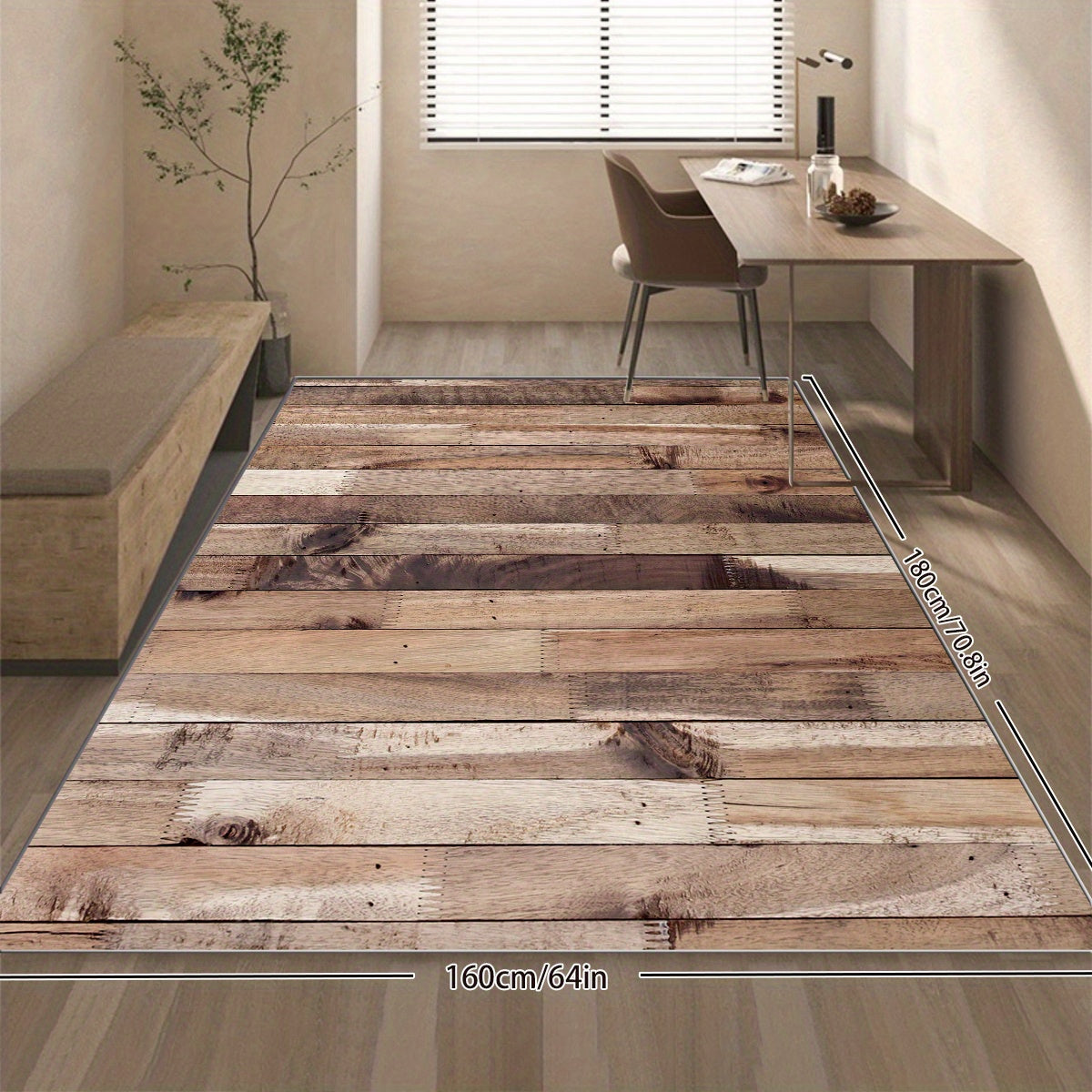 Wooden Print Area Rug Light Style Floor Mat Washable Home Decor Soft Non-slip