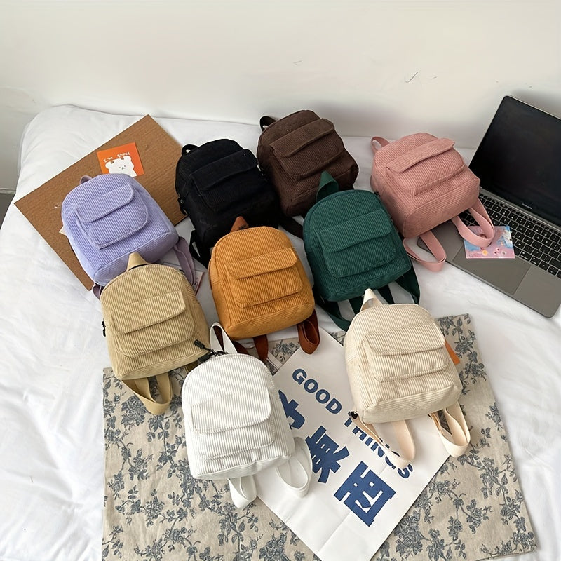 Girls Corduroy Travel Backpack Casual School Bag
