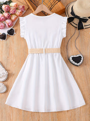 Girls' Casual Dress Thin Frilled Sleeveless A Line Dress With Belt