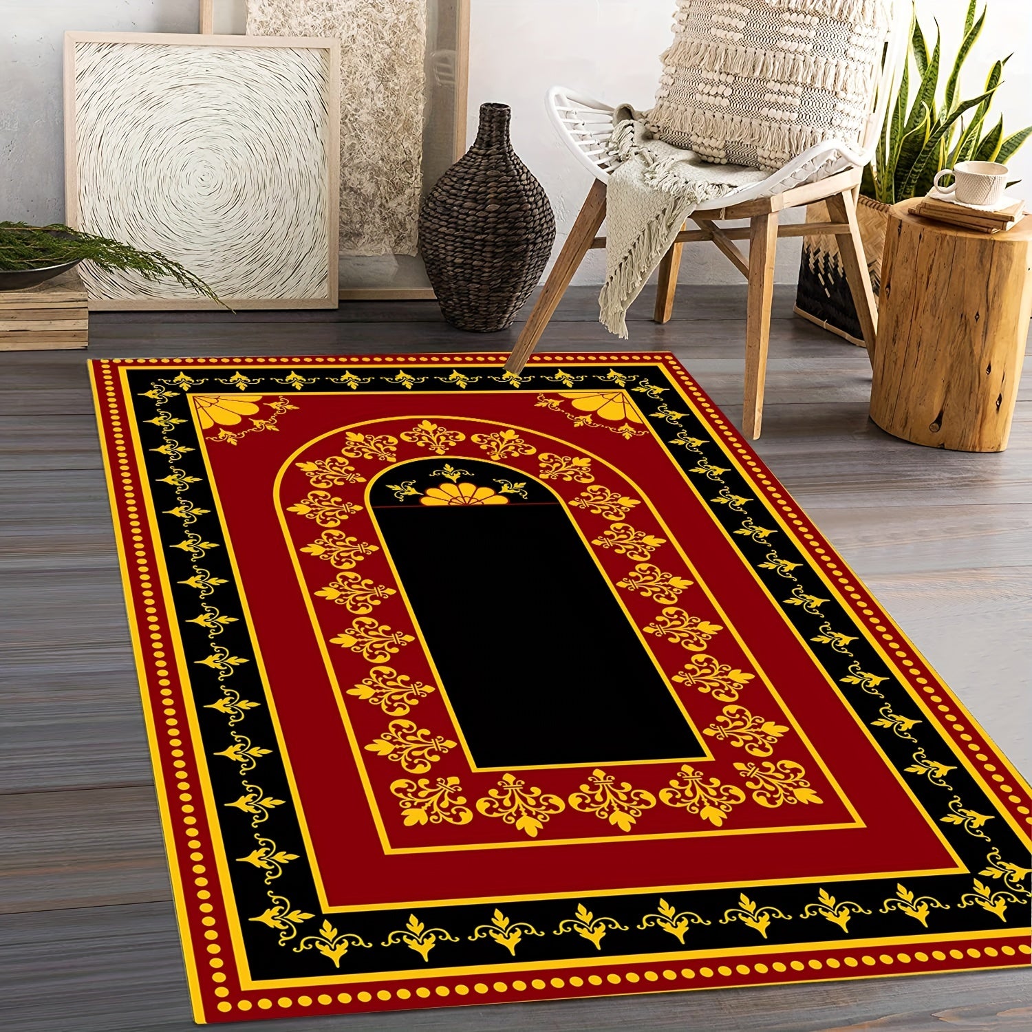 Large Vintage Floral Prayer Rug Non Slip, Machine Washable Cashmere Floor Mat