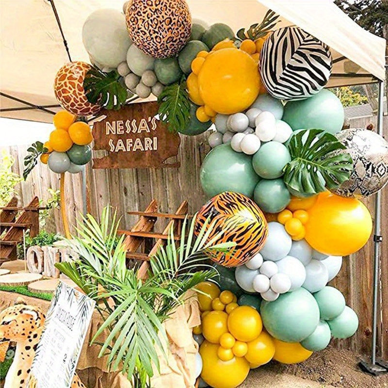 116pcs Jungle Animal Theme Party Balloons - Green Yellow Leopard Print Balloons