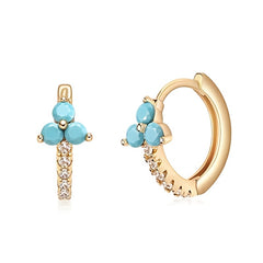 Turquoise Flower Hoop Cuff Earrings S925 Silver for Sensitive Ears