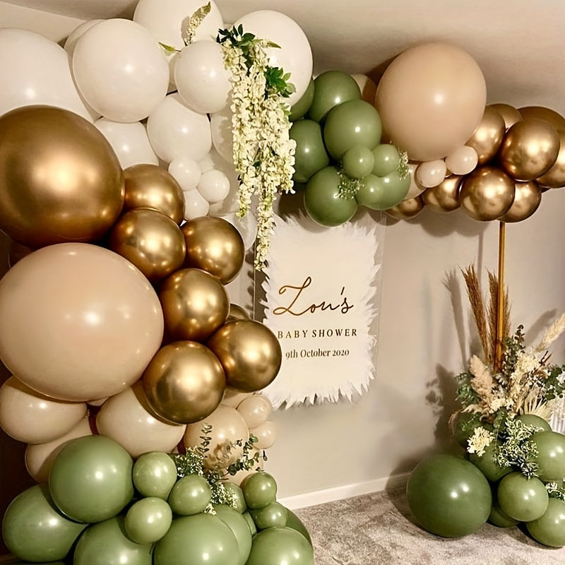 121pcs Avocado Green Wedding Party Backdrop Baby Shower DIY Cream Peach Decor