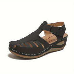 Women's Closed Toe Wedge Sandals Cutout Summer Ankle Strap Casual Sandals