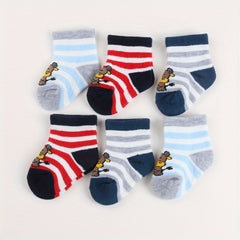 6pairs Baby Boys Socks Animal Pattern Striped Comfy Socks