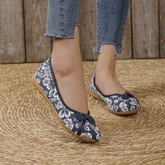 Women's Floral Printed Linen Flat Shoes Slip On Canvas Flats