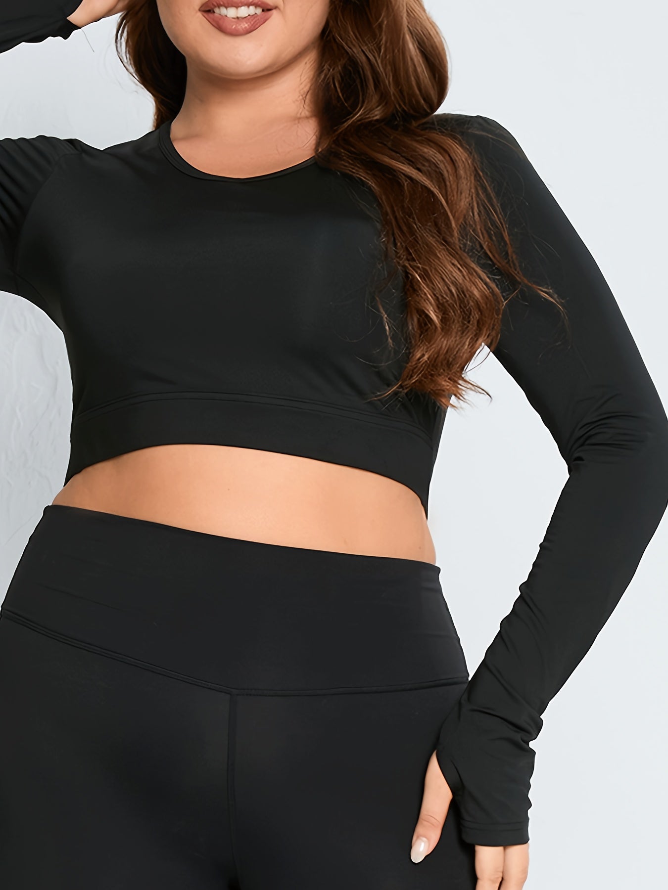 Solid Long Sleeve Round Neck Sports Top