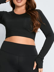 Solid Long Sleeve Round Neck Sports Top