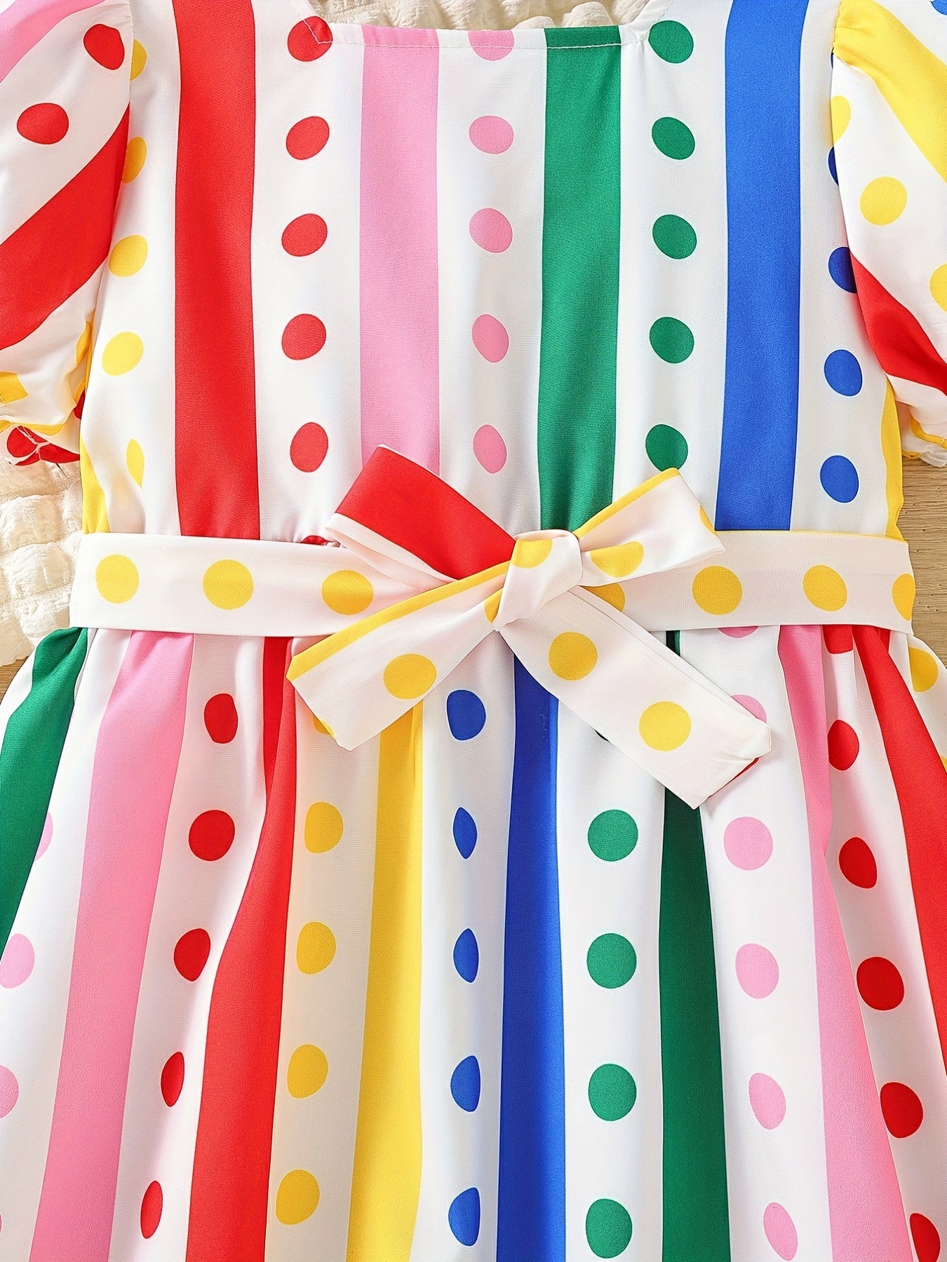 Little Girls' Rainbow Stripe Short Sleeve Dress Party Vacation Kids Clothes