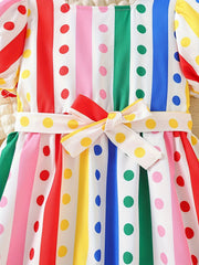 Little Girls' Rainbow Stripe Short Sleeve Dress Party Vacation Kids Clothes