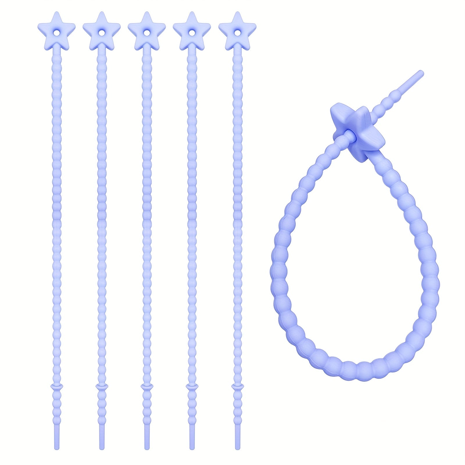 Set of 5 Star-Shaped Silicone Zip Ties for Charging Cords