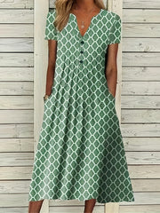 Women's Geo Print Short Sleeve Notched Neck Dress