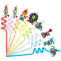 8pcs Circus Series Reusable Pet Straws for Party Bar Decoration