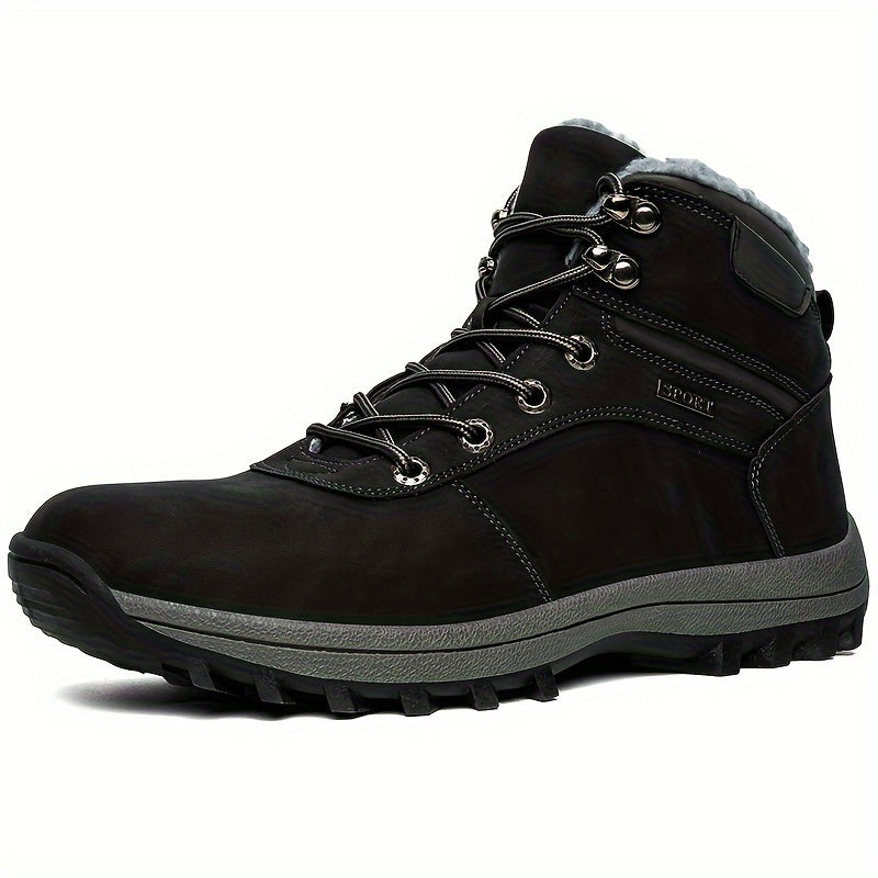 Men's Plush Lined Ankle Boots Warm Lace Up Durable Shoes Non-Slip