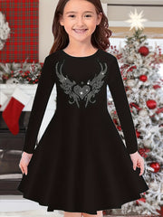 QUEEN Print Crown Graphic Long Sleeve Dress Girls Comfy Dress
