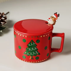 338ml Christmas Ceramic Mug with Lid, Coffee Cup for Camping & Travel