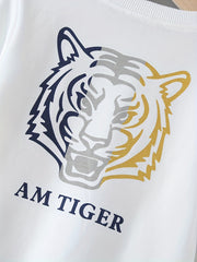 Tiger Long Sleeves Round Neck T shirt Tees Tops for Boys and Girls
