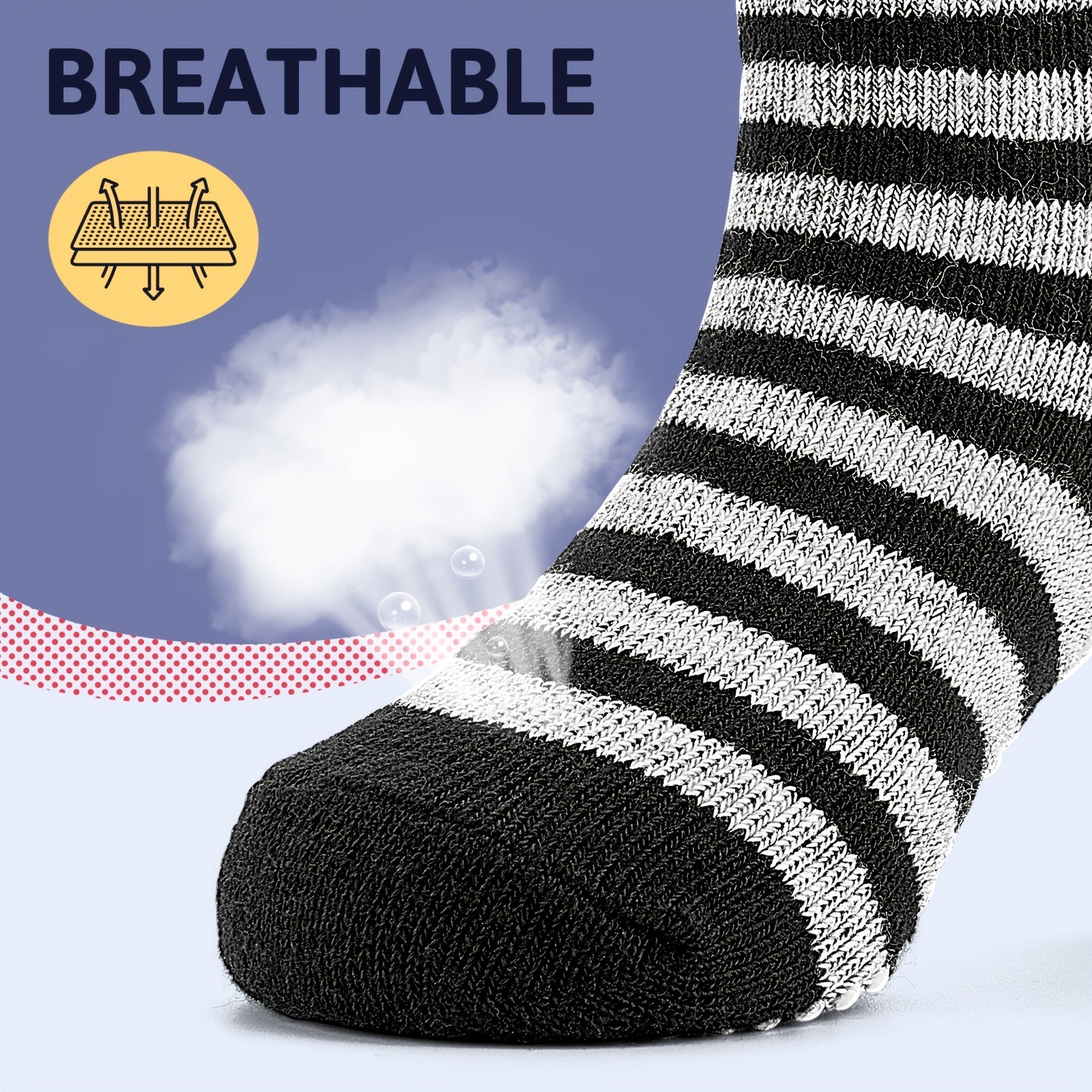 Kids Non Slip Striped Crew Socks, 5 Pairs