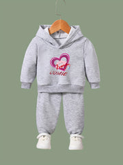 OERYUI Kids Heart Print Hooded Pullover Pants Set for Sports Spring Fall
