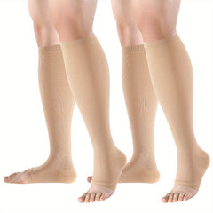 2 Pairs Open Toe Compression Socks 15-20 mmHg