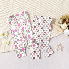 Special Fabric Girls Pants Cherry & Circle Print Girls Leggings 2pcs Set