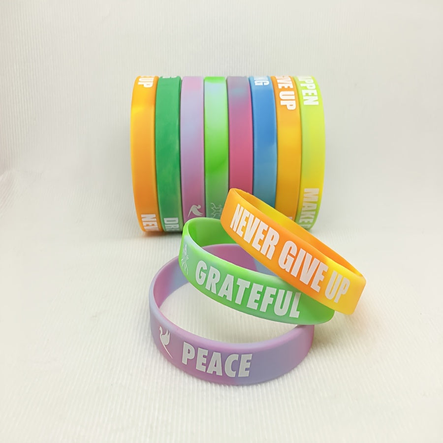 5Pcs Never Give Up Motivational Silicone Bracelet Fitness Wristband