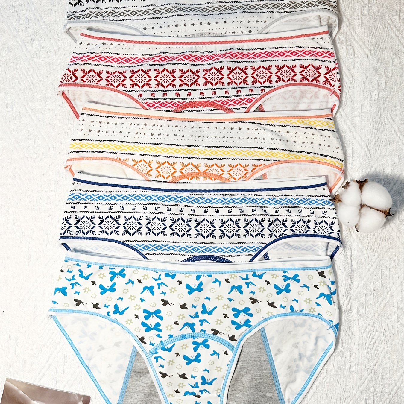 5pcs Butterfly & Geometric Print Period Panties Women's Lingerie & Underwear