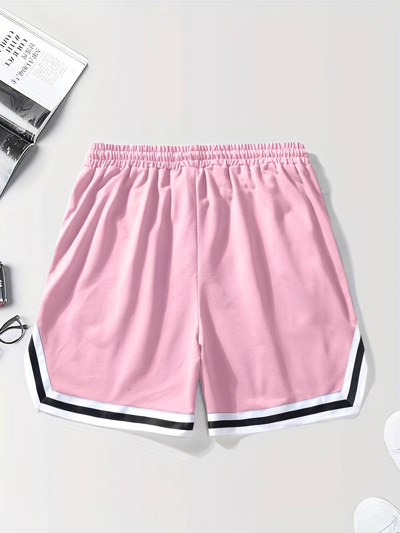 Cartoon Lighthouse Pattern Active Shorts With Pockets Men's Casual Stretch Waist