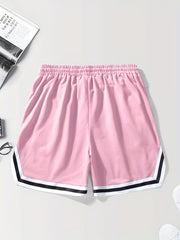 Cartoon Lighthouse Pattern Active Shorts With Pockets Men's Casual Stretch Waist