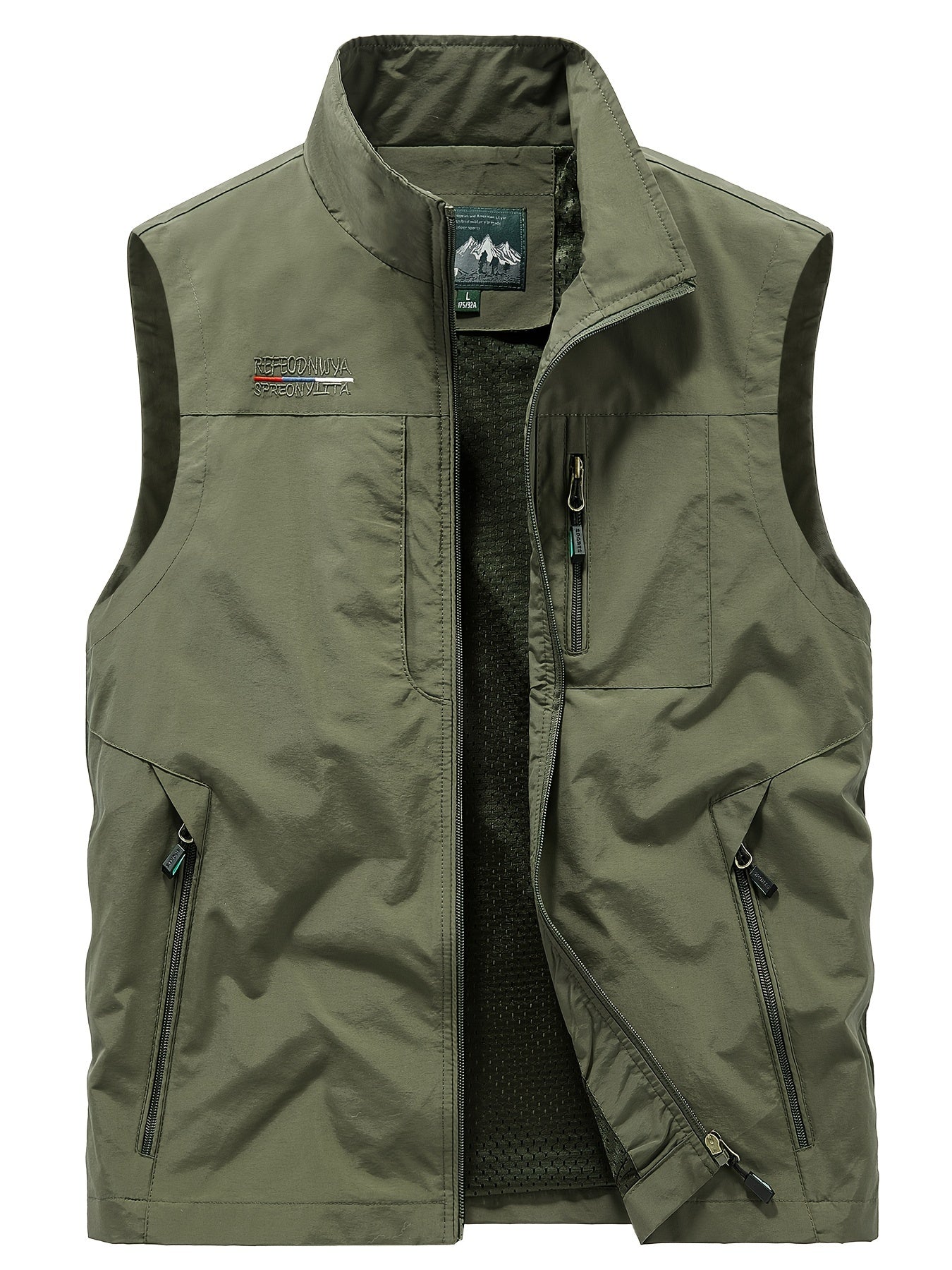 Men's Zip Pocket Stand Collar Solid Vest Outdoor Casual Sports Vest