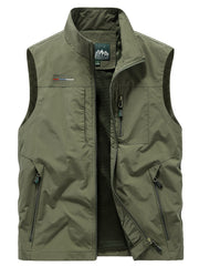 Men's Zip Pocket Stand Collar Solid Vest Outdoor Casual Sports Vest