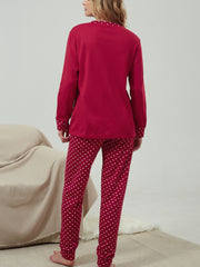 Heart Pattern Pajamas Long Sleeve Top & Pants Women's Loungewear