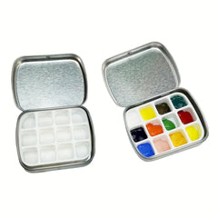 Portable 12 Grid Watercolor Box Empty Paint Palette Travel Sketch Box