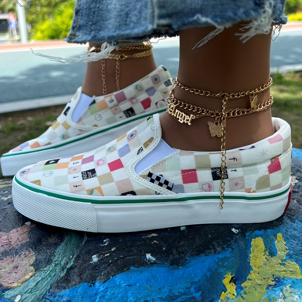 Women's Checkered Canvas Slip-On Skate Shoes
