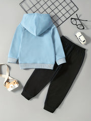 Boy's 2pcs Hoodie & Sweatpants Set Letter A Print Top Casual Outfits