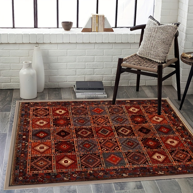 Bohemian Dark Red Pattern Large Area Carpet Non Slip Backing