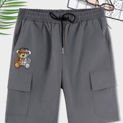 Bear Pattern Cargo Shorts Men's Casual Pocket Waist Drawstring Cargo Shorts