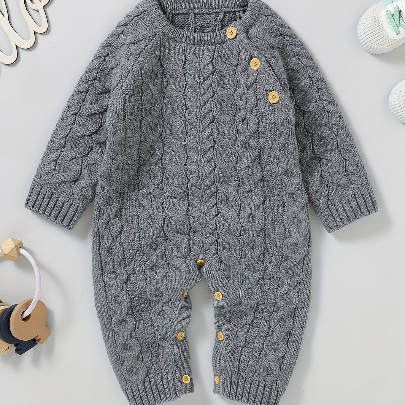 Baby Knitted Romper Long Sleeve Button Down Casual Onesie