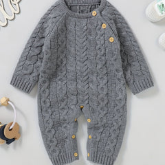 Baby Knitted Romper Long Sleeve Button Down Casual Onesie