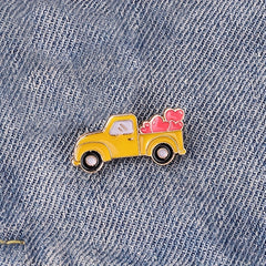 Cartoon Car with Red Hearts Enamel Pin Brooch for Clothing Bags Jackets Hat