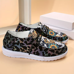 Sunflower & Leopard Print Women's Sneakers Lightweight Walking Shoes