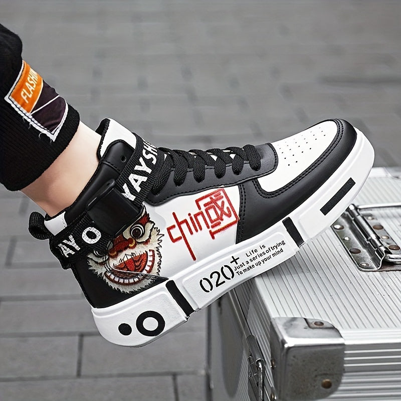 Men's Graphic Print High Top Skate Shoes Wear resistant Non Slip Sneakers