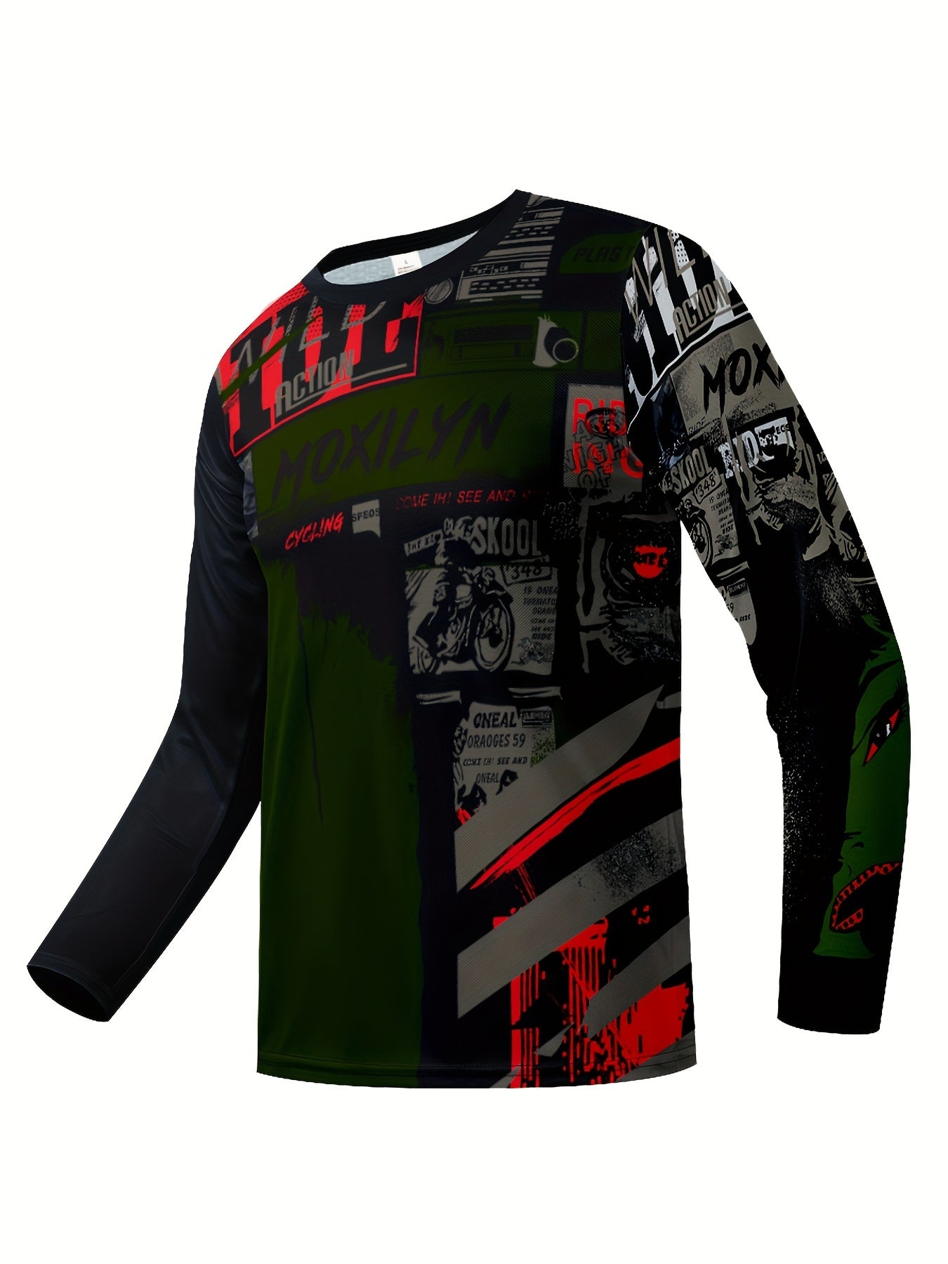 Men's Graffiti Pattern Long Sleeve Motorcycle Off road T shirt Quick Drying
