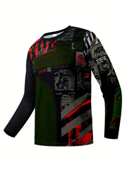 Men's Graffiti Pattern Long Sleeve Motorcycle Off road T shirt Quick Drying