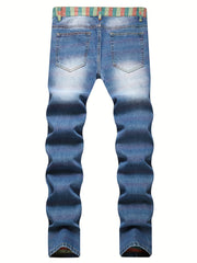 Slim Fit Ripped Jeans Men's Casual Distressed Denim Pants