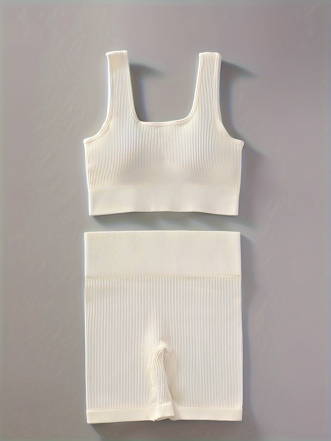 Women's Ribbed U Neck Sports Bra & Shorts Set for Yoga & Fitness