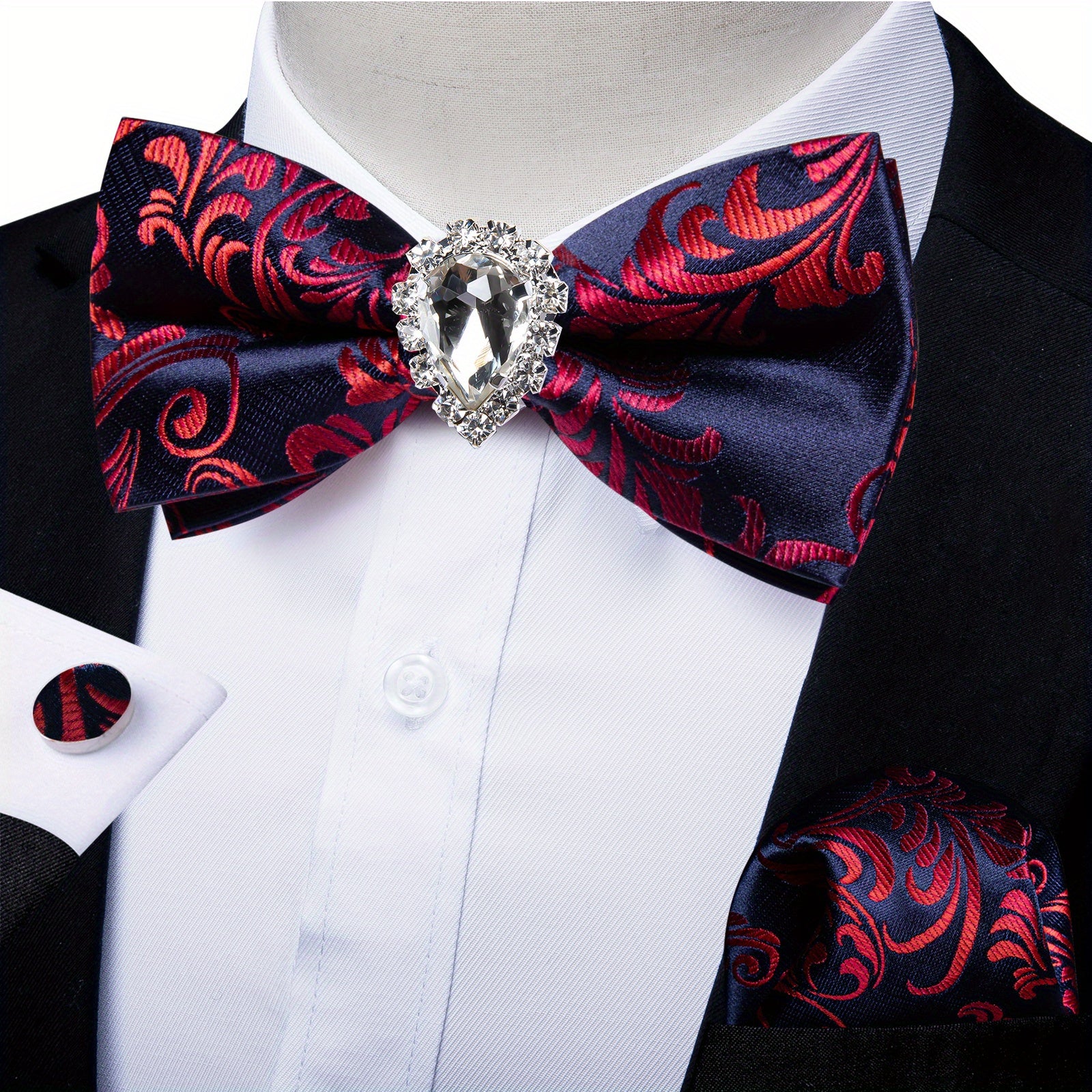 Men's Paisley Silk Bow Tie Set with Cufflinks - Wedding Party