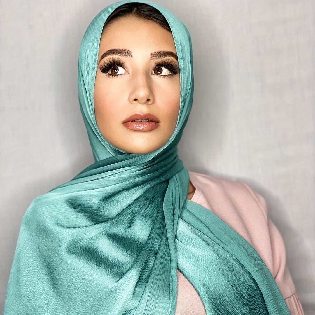 Satin Crinkle Hijab Solid Scarf Casual Turban Large Shawl Head Wraps Women