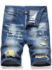Men's Spray Painted Ripped Denim Shorts